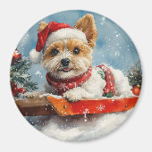 Biewer Terrier Dog in Sledge Let it Snow Christmas Magnet (Vorne)