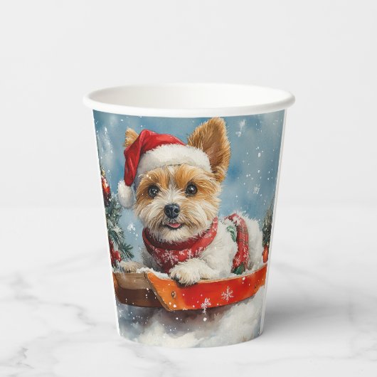 Biewer Terrier Dog in Sledge Let it Snow Christmas Pappbecher (Rückseite)
