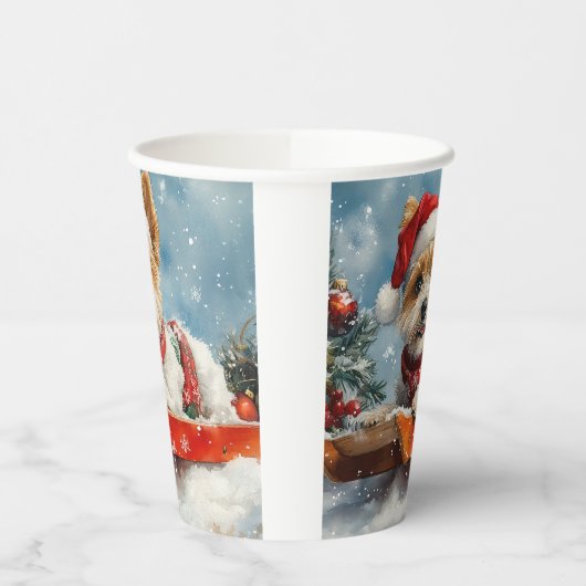 Biewer Terrier Dog in Sledge Let it Snow Christmas Pappbecher (Links)