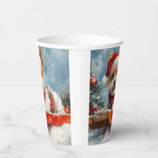 Biewer Terrier Dog in Sledge Let it Snow Christmas Pappbecher (Rechts)