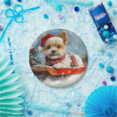 Biewer Terrier Dog in Sledge Let it Snow Christmas Pappteller (Party)