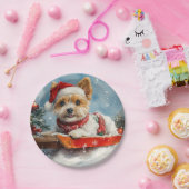 Biewer Terrier Dog in Sledge Let it Snow Christmas Pappteller (Party)