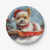Biewer Terrier Dog in Sledge Let it Snow Christmas Pappteller (Vorderseite)