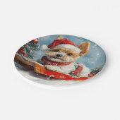 Biewer Terrier Dog in Sledge Let it Snow Christmas Pappteller (Schrägansicht)