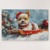 Biewer Terrier Dog in Sledge Let it Snow Christmas Puzzle (Horizontal)