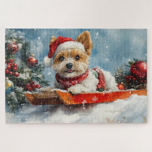 Biewer Terrier Dog in Sledge Let it Snow Christmas Puzzle (Horizontal)