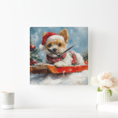 Biewer Terrier Dog in Sledge Let it Snow Christmas Quadratische Wanduhr (Zuhause)