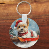 Biewer Terrier Dog in Sledge Let it Snow Christmas Schlüsselanhänger (Rückseite)