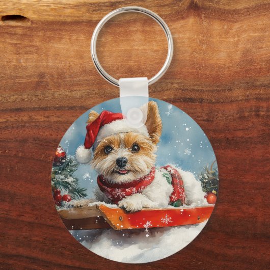 Biewer Terrier Dog in Sledge Let it Snow Christmas Schlüsselanhänger (Rückseite)