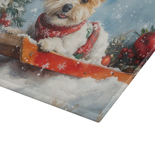 Biewer Terrier Dog in Sledge Let it Snow Christmas Schneidebrett (Ecke)