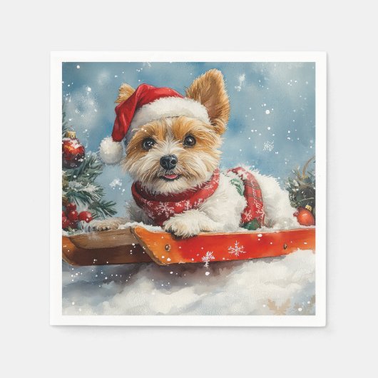 Biewer Terrier Dog in Sledge Let it Snow Christmas Serviette (Vorderseite)
