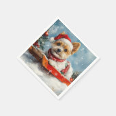 Biewer Terrier Dog in Sledge Let it Snow Christmas Serviette (Ecke)