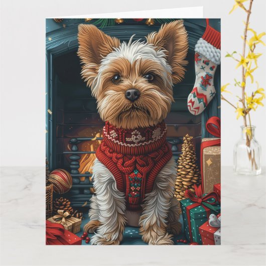 Biewer Terrier Dog mit Weihnachtsgeschenken Feuerp Karte (Gelbe Blume)