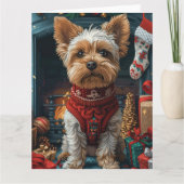 Biewer Terrier Dog mit Weihnachtsgeschenken Feuerp Karte (Vorderseite)