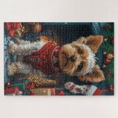 Biewer Terrier Dog mit Weihnachtsgeschenken Feuerp Puzzle (Horizontal)