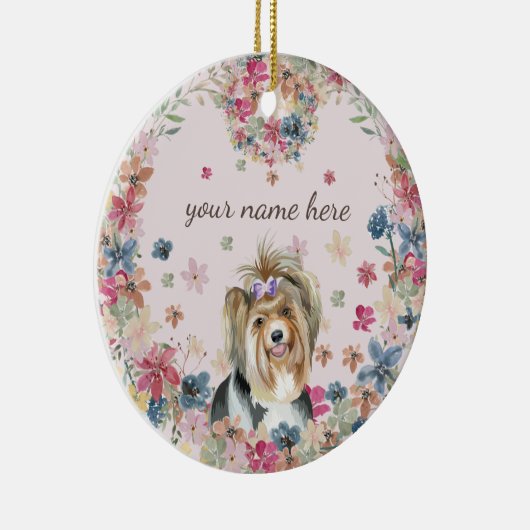 Biewer Terrier Dog Puppy Blume drucken Keramik Ornament (Rechts)