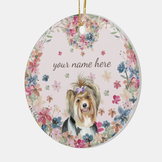 Biewer Terrier Dog Puppy Blume drucken Keramik Ornament (Links)