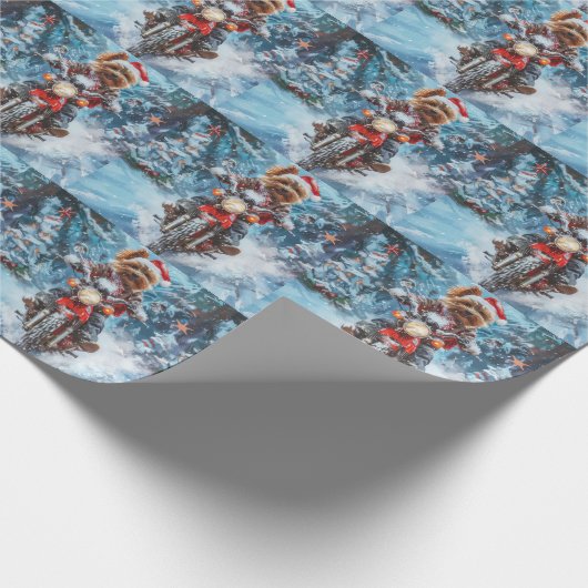 Biewer Terrier Dog Riding Motorrad Weihnachten Geschenkpapier (Ecke)