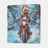 Biewer Terrier Dog Riding Motorrad Weihnachten Keramikornament (Links)