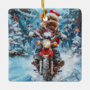 Biewer Terrier Dog Riding Motorrad Weihnachten Keramikornament