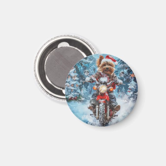 Biewer Terrier Dog Riding Motorrad Weihnachten Magnet (Vorderseite/Rückseite)