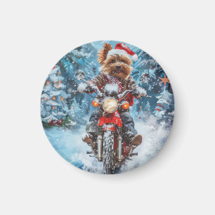 Biewer Terrier Dog Riding Motorrad Weihnachten Magnet