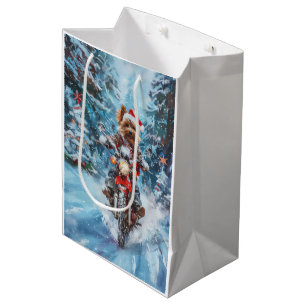 Biewer Terrier Dog Riding Motorrad Weihnachten Mittlere Geschenktüte