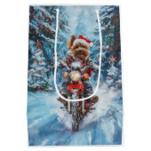 Biewer Terrier Dog Riding Motorrad Weihnachten Mittlere Geschenktüte (Rückseite)