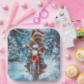 Biewer Terrier Dog Riding Motorrad Weihnachten Pappteller (Party)