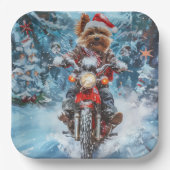 Biewer Terrier Dog Riding Motorrad Weihnachten Pappteller (Vorderseite)