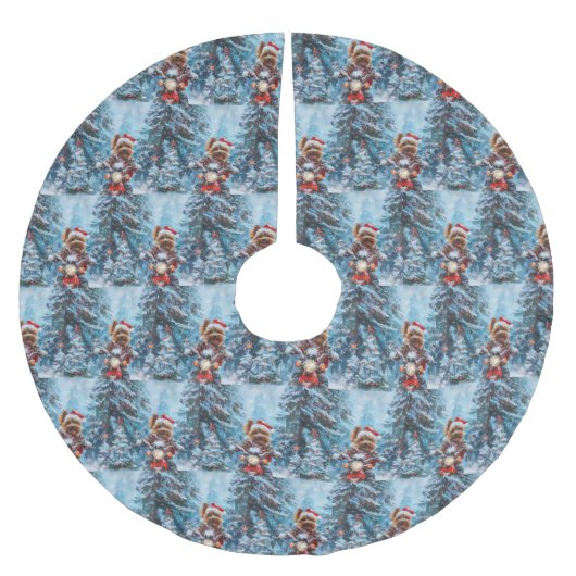 Biewer Terrier Dog Riding Motorrad Weihnachten Polyester Weihnachtsbaumdecke (Vorderseite)