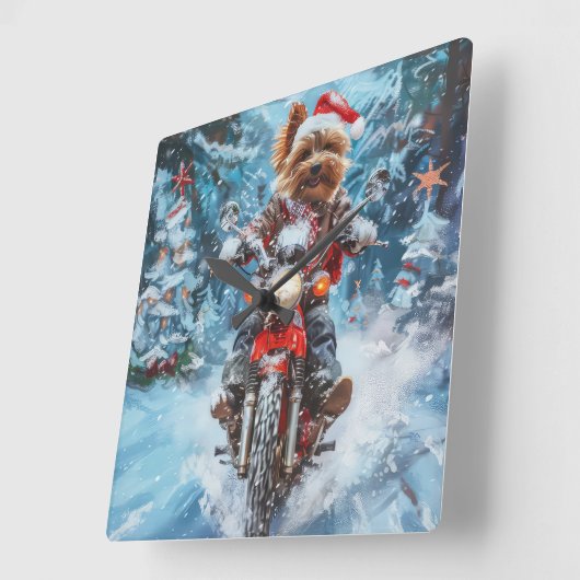 Biewer Terrier Dog Riding Motorrad Weihnachten Quadratische Wanduhr (Winkel)