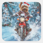 Biewer Terrier Dog Riding Motorrad Weihnachten Quadratischer Aufkleber (Vorderseite)