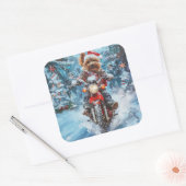 Biewer Terrier Dog Riding Motorrad Weihnachten Quadratischer Aufkleber (Umschlag)
