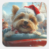 Biewer Terrier Dog Roller Untersetzer Weihnachten Quadratischer Aufkleber (Vorderseite)