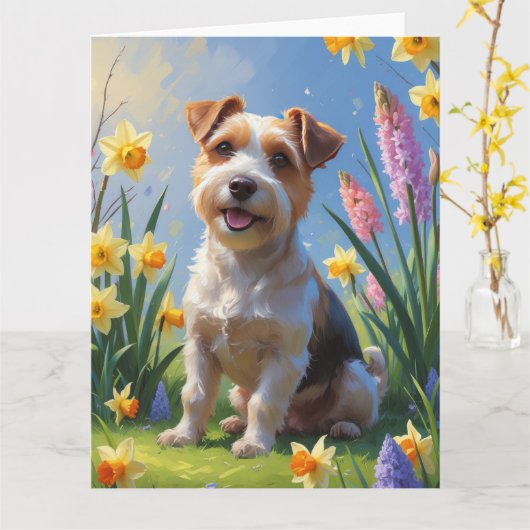 Biewer Terrier Dog Spring Blumen Malerei Karte (Gelbe Blume)