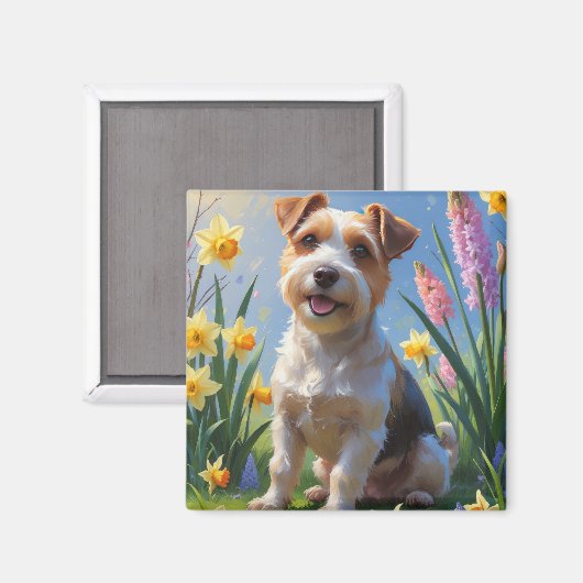Biewer Terrier Dog Spring Blumen Malerei Magnet (Vorderseite/Rückseite)