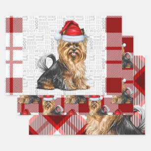 Biewer Terrier Dog und Red Kariert Holiday Geschenkpapier Set