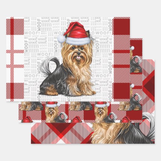 Biewer Terrier Dog und Red Kariert Holiday Geschenkpapier Set (Set)