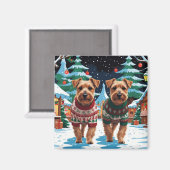 Biewer Terrier Dogs Christmas Snow Holiday Magnet (Vorderseite/Rückseite)