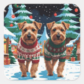 Biewer Terrier Dogs Christmas Snow Holiday Quadratischer Aufkleber (Vorderseite)