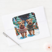 Biewer Terrier Dogs Christmas Snow Holiday Quadratischer Aufkleber (Umschlag)