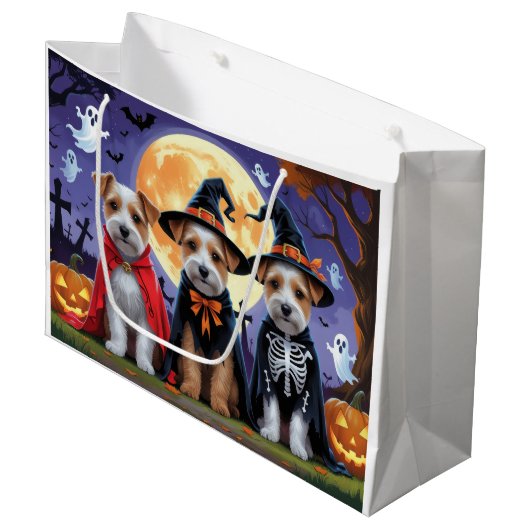 Biewer Terrier Dogs Pumpkin Halloween Funny Große Geschenktüte (Vorderseite Schrägansicht)