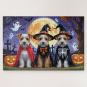 Biewer Terrier Dogs Pumpkin Halloween Funny Puzzle (Horizontal)