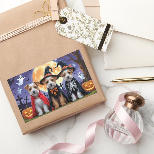 Biewer Terrier Dogs Pumpkin Halloween Funny Rechteckiger Aufkleber (Schenken)