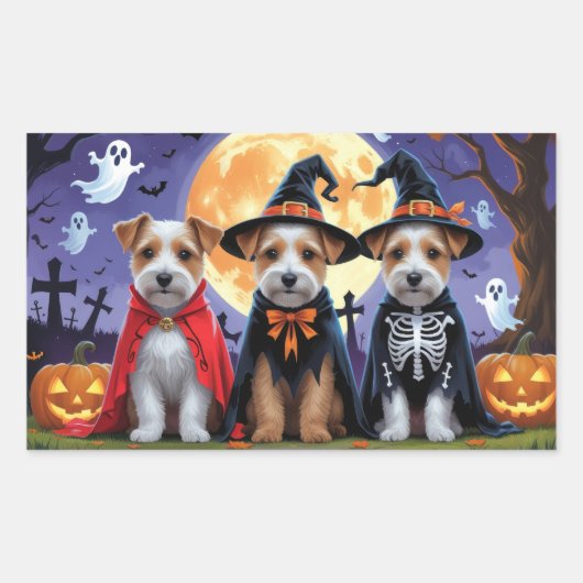 Biewer Terrier Dogs Pumpkin Halloween Funny Rechteckiger Aufkleber (Vorderseite)