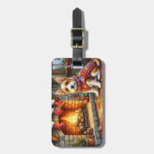 Biewer Terrier Fireplace with Christmas Lights Gepäckanhänger (Vorderseite vertikal)