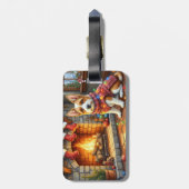 Biewer Terrier Fireplace with Christmas Lights Gepäckanhänger (Rückseite vertikal)