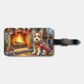 Biewer Terrier Fireplace with Christmas Lights Gepäckanhänger (Rückseite horizontal)