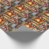 Biewer Terrier Fireplace with Christmas Lights Geschenkpapier (Ecke)